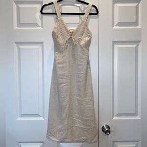 Monteau Cream Linen-Blend Midi Dress